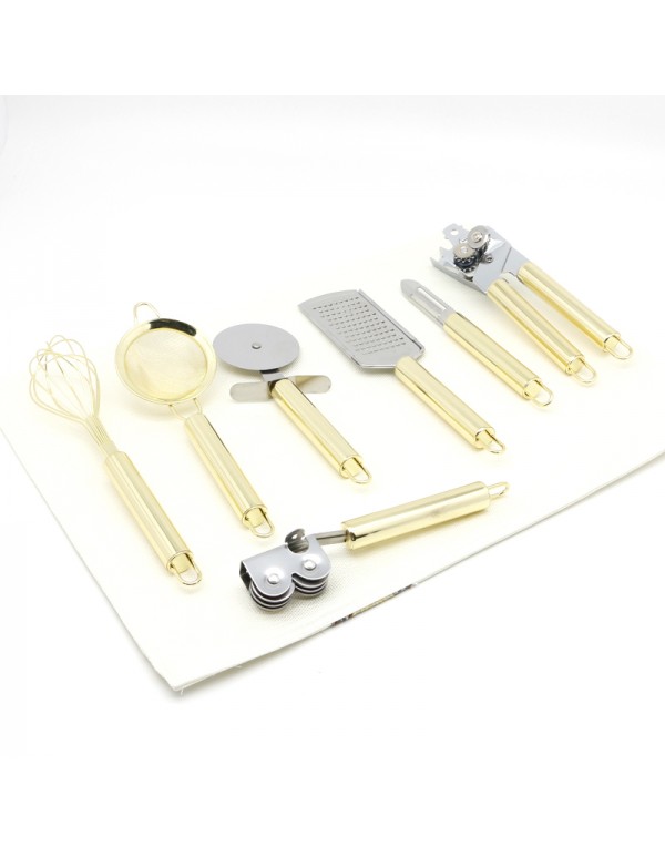 Stainless Steel Home And Industry Use Kitchen Utensils And Gadgets Set With Stand Gold Plating RL-KG001
