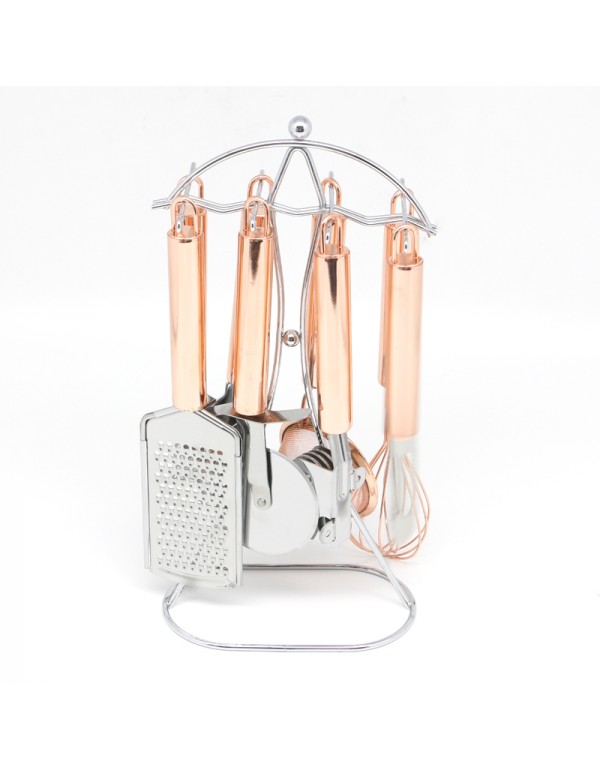 Stainless Steel Home And Industry Use Kitchen Utensils And Gadgets Set With Stand Rose Gold Plating RL-KG002