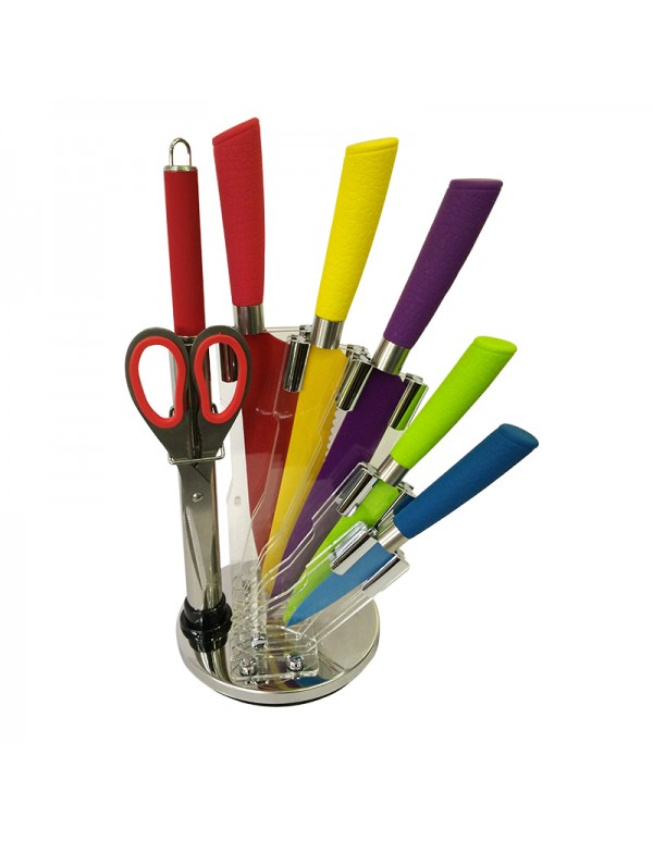 Colourful Stainless Steel Home Kitchen Tool Hollow Handle Knife Set With Stand RL-KF025
