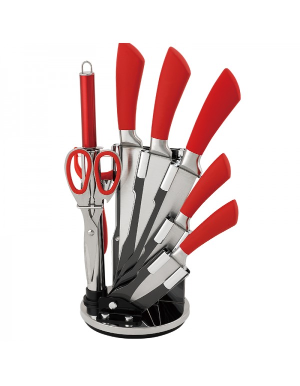 Colourful Stainless Steel Home Kitchen Tool Hollow Handle Knife Set With Stand RL-KF031