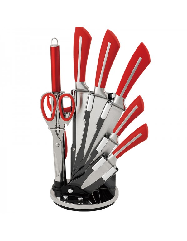 Colourful Stainless Steel Home Kitchen Tool Hollow Handle Knife Set With Stand RL-KF032