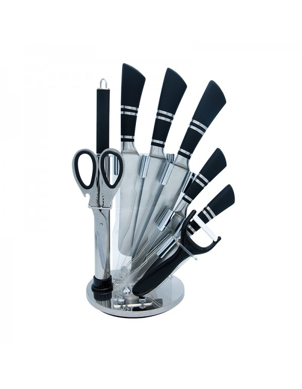 Stainless Steel Home Kitchen Tool Hollow Handle Knife Set With Stand Strip Handle RL-KF033